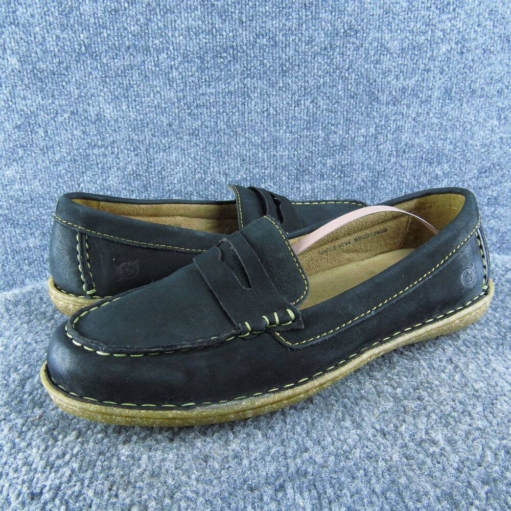 Born Black Leather Loafers with Tan Stitching